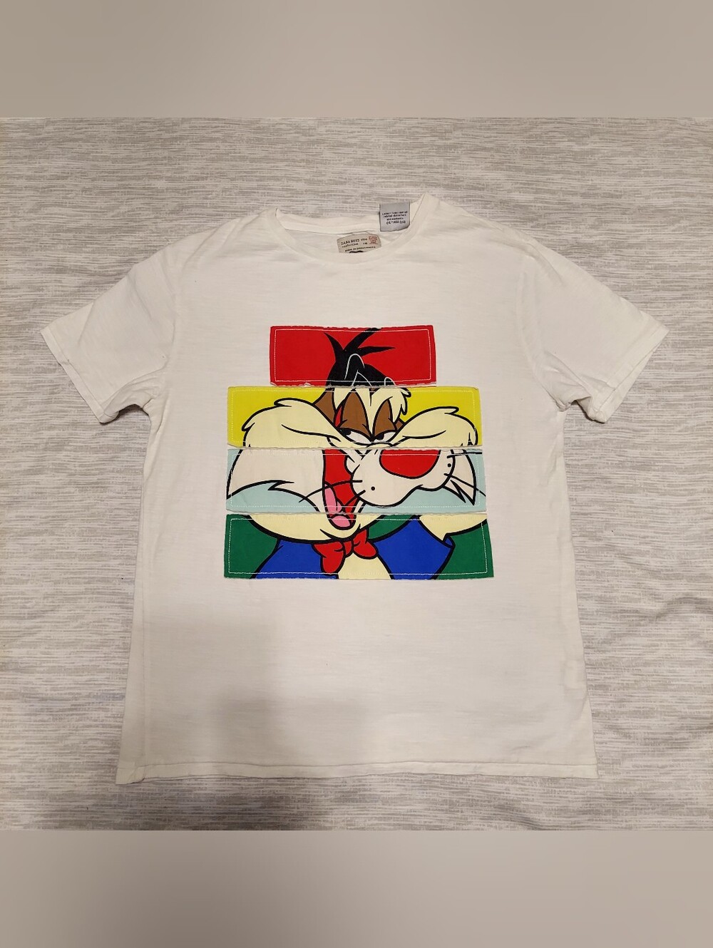 Zara Kids Graphic T-Shirt Colorblock Cartoon Print Salvester The Cat Boys 11-12